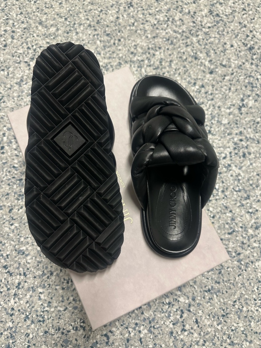 Jimmy Choo Black Padded Braided Leather Slides